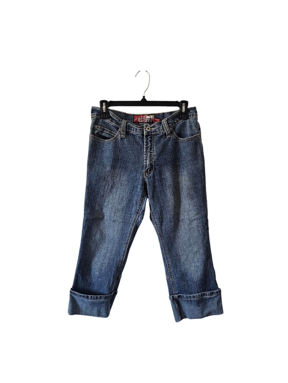 VTG Y2K Lazer Jeans Cropped Denim Capris Cuffed Size 11 Medium Wash Ramie Blend